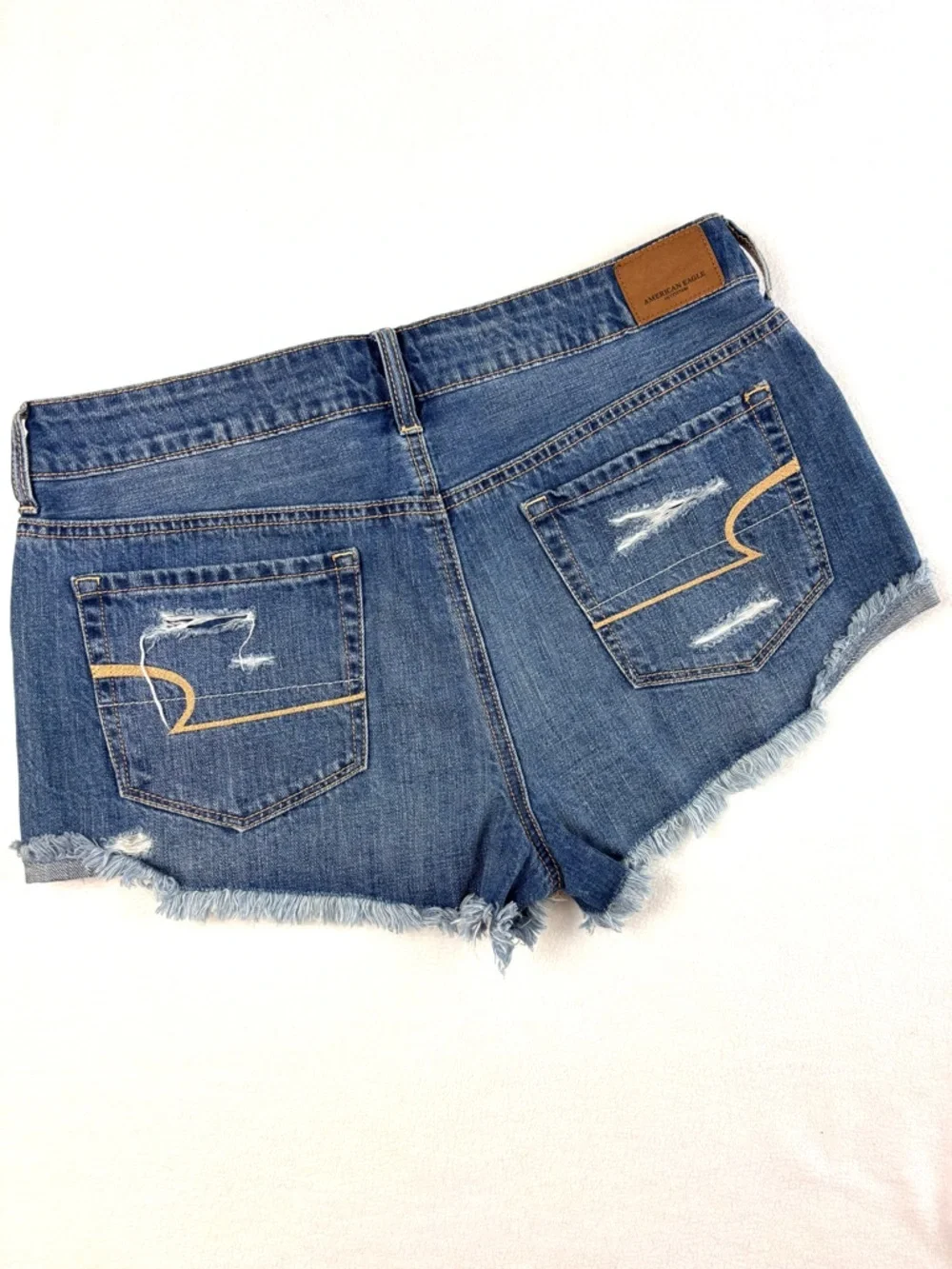 American Eagle Tomgirl Shortie Distress Rip Fray Raw Hem “Cheeky” Jean Short (8)